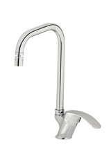 Mixer cold hot water. Modern faucet bathroom. Kitchen tap. Isolated white background. Side view.