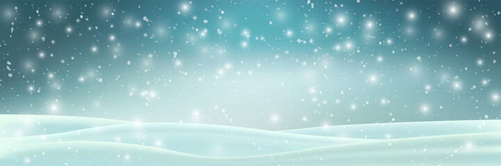Winter background, Happy new year decoration with flying snowflakes, copy space, template, banner