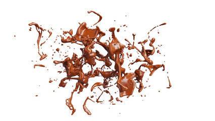 Chocolate Splash with droplets. 3d rendering alpha channel
