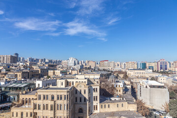 Fototapeta na wymiar Panoramic view from the Maiden Tower. Icheri Sheher (old town), Baku city, Azerbaijan.