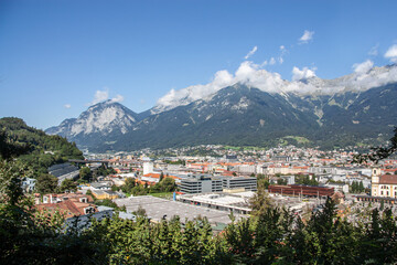 View of the city of Innsbruck, the capital of the 1964 and 1976 Olympic Games from the Bergisel...
