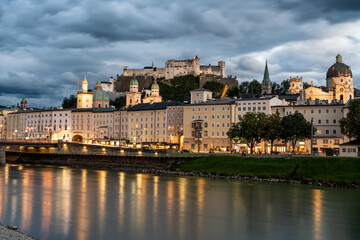 Salzburg castle at night in autumn