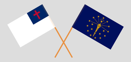 Crossed flags of christianity and the State of Indiana. Official colors. Correct proportion