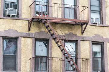 Old New York apartment building with fancy terra cotta detailing Manhattan Lower East Side...