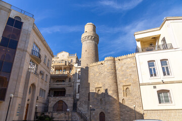 Fototapeta na wymiar Mosque on the street Icheri Sheher (old town). Baku city, Azerbaijan.