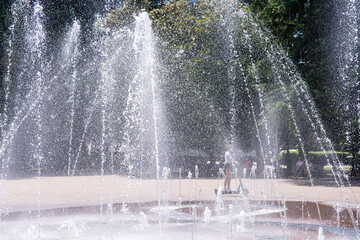 Water jets of a beautiful city fountain