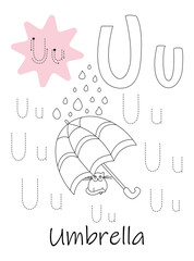 Coloring book - copybook for children. Letter U