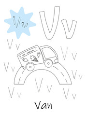 Coloring book - copybook for children. Letter V
