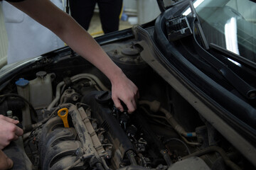 Vehicle diagnostics using a scanner.Car repair.Car engine repair.