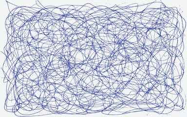 Grunge texture of chaotic hand-drawn doodles Monochrome background of careless lines traces of a pen Overlay template Vector illustration 