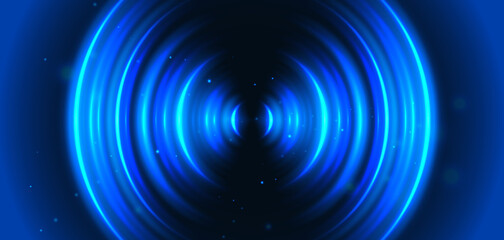 Ripple sound and sonar waves. Blue color ring. Abstract digital sound wave.