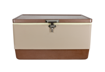 Vintage metal camping cooler ice chest isolated.