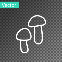 White line Mushroom icon isolated on transparent background. Vector