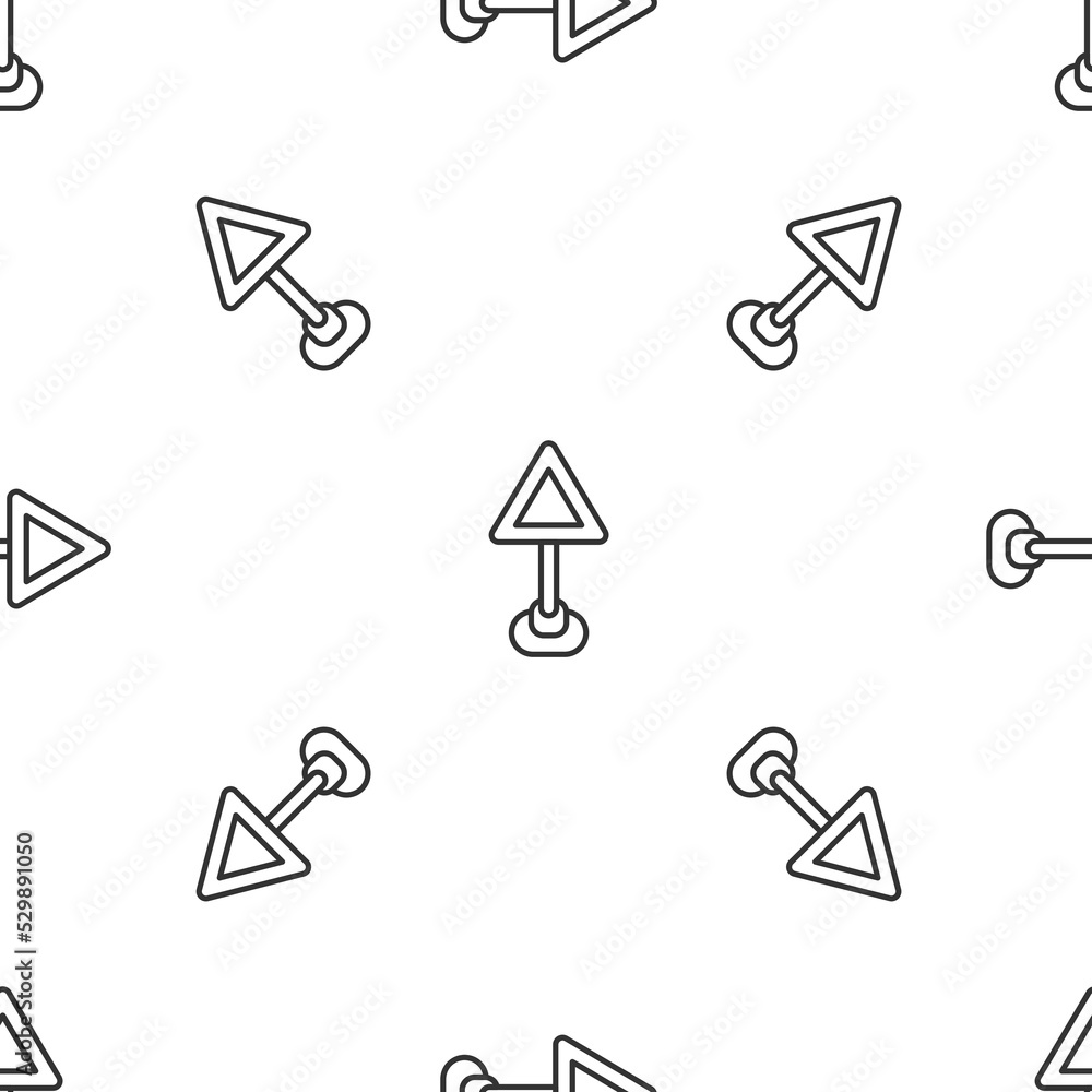 Poster grey line triangle warning blank icon isolated seamless pattern on white background. traffic rules a