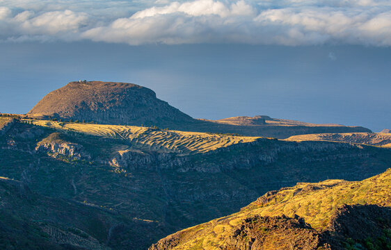 Landscape with mountains, ancient terraces and deeply incised valleys on the isle of La Gomera, Spain