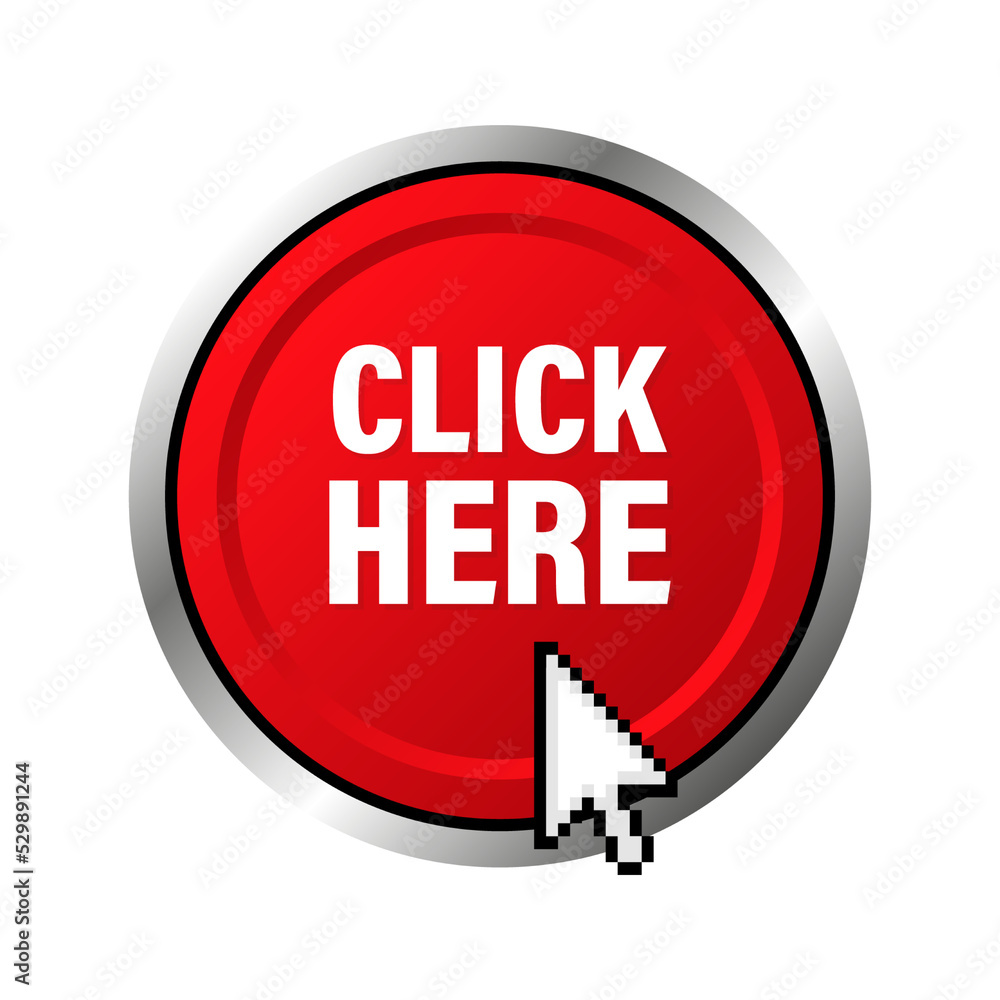 Aufkleber icon with click here 3d button on dark background for web marketing design. flat deign. social media