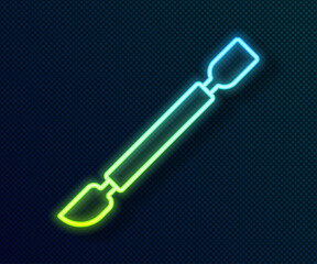 Glowing neon line Cuticle pusher icon isolated on black background. Tool for manicure. Vector