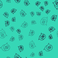 Black line Rubber flippers for swimming icon isolated seamless pattern on green background. Diving equipment. Extreme sport. Diving underwater equipment. Vector