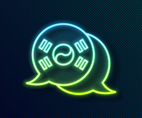 Glowing neon line South Korea flag icon isolated on black background. Vector