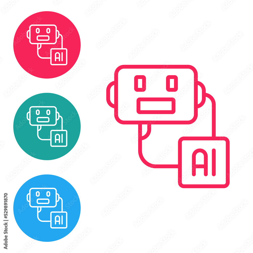 Poster red line artificial intelligence robot icon isolated on white background. machine learning, cloud co