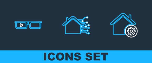 Set line Smart home settings, glasses and icon. Vector