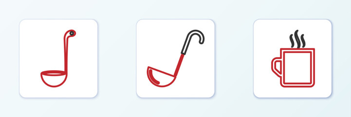 Set line Coffee cup, Kitchen ladle and icon. Vector