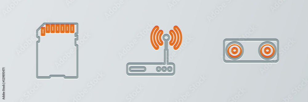 Poster set line bluetooth connected, sd card and router and wi-fi icon. vector