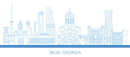 Outline Skyline panorama of city of Tbilisi, Georgia - vector illustration - obrazy, fototapety, plakaty