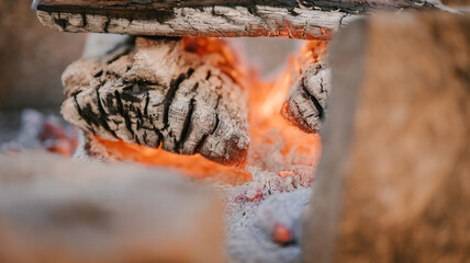 A fire burns in a fireplace, Fire to keep warm.