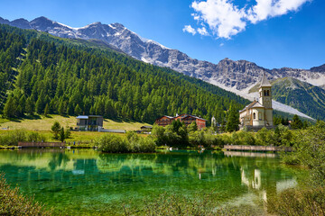 view of the lake of the city of solda, italy