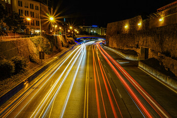 Fototapeta na wymiar Long Exposure of cars on a highway at night 