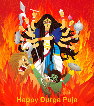 Happy Durga Puja, Illustration of Goddess Durga, Navratri, Indian religious header banner, festivals of bengal