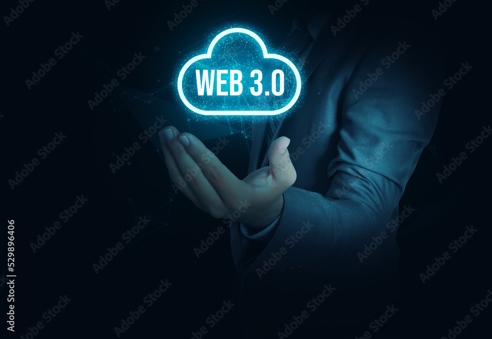 Poster web 3 and cloud computing concept background with bright glowing lights. futuristic and modern tech 