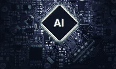Motherboard chip technology with Artificial intelligence concept, Latest futuristic chip tech background. Modern ai chip and transistors wallpaper
