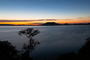 Dramatic scenery from the coast of Lake Balaton, Hungary with twilight sky in the background