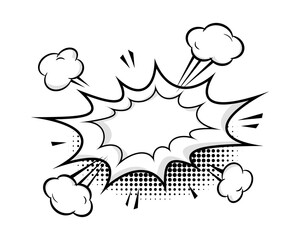 Hand drawn empty comic speech bubble with cloud and halftone shadow. Pop art vector cartoon illustration in retro style. Design for comic book, poster, banner