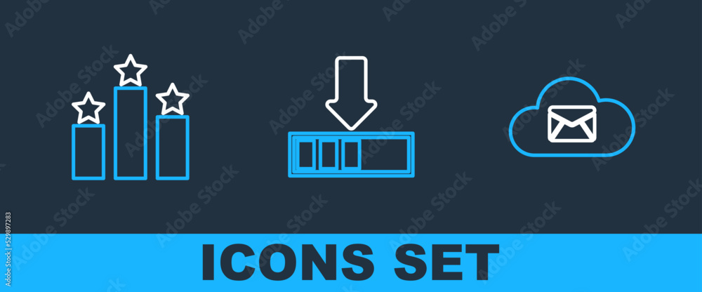 Poster set line cloud mail server, ranking star and loading icon. vector