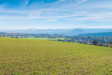 Fototapeta na wymiar Hohburkersdorfer Rundblick in der Sächsische Schweiz - mountains in autumn, view to the Saxon Switzerland