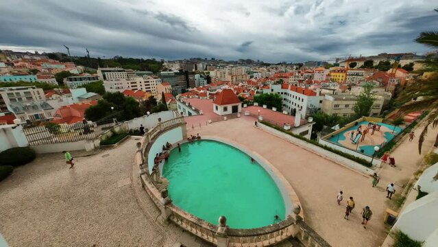 View of Lisbon from the Miradouro do Jardim do Torel park.