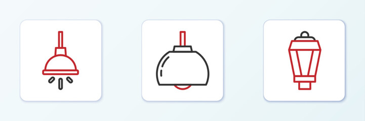 Set line Garden light lamp, Chandelier and icon. Vector