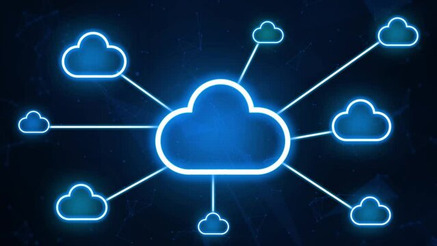 Cloud Computing technology 4K Animation background with glowing clouds and connecting with dots