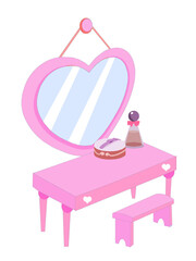 pink baby carriage.Set of furniture pink icon.