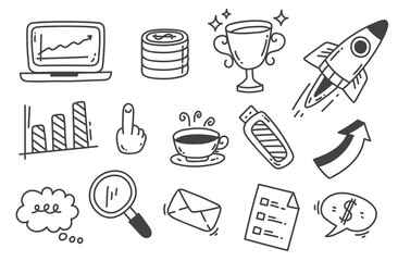Business money finance office doodle sketch ideas hand drawn abstract set collection. Graphic design cartoon illustration
