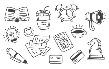 Business money finance office doodle sketch ideas hand drawn abstract set collection. Graphic design cartoon illustration
