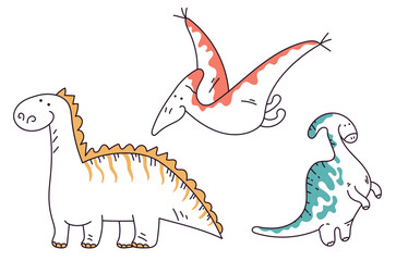Dinosaur cute doodle sketch line art animal isolated set collection. Graphic design cartoon illustration
