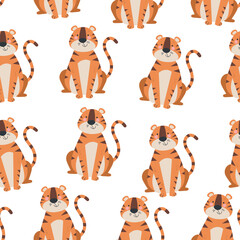 Cartoon tiger character animal seamless endless pattern background cover abstract concept. Graphic design cartoon illustration