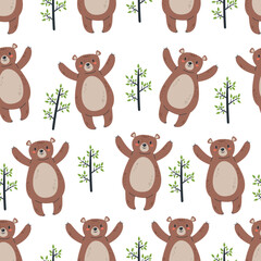 Forest bear animal seamless endless pattern background cover abstract concept. Graphic design cartoon illustration
