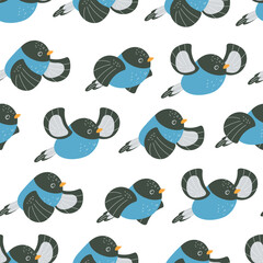 Bullfinch birds forest animal seamless endless pattern background cover abstract concept. Graphic design cartoon illustration