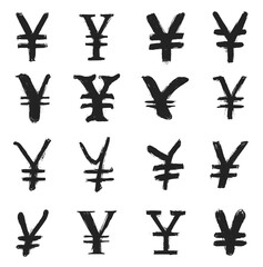 Set of yen currency symbols with hand drawn style