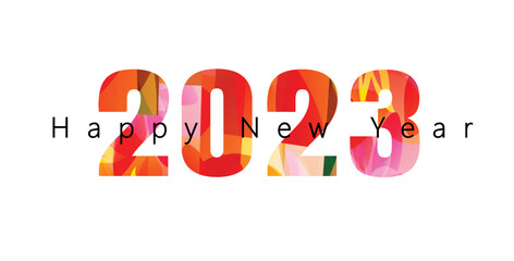 Happy 2023 New Year vector illustration in red color. Happy New Year banner for seasonal holiday greeting cards, flyers and party invitations	